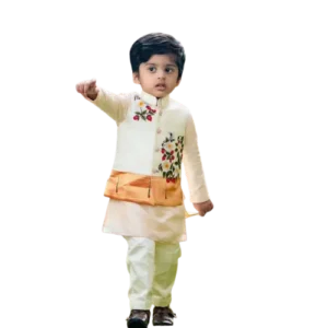 Premium Cream Kurta Set with Floral Embroidered Waistcoat
